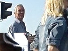 Alluring golden-haired upskirt footage