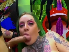 Tattooed Phoenix Madina first huge gangbang for Extreme Bukkake