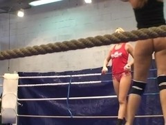 Backstage with horny chicks Blue Angel and Debbie White fighting on the ring