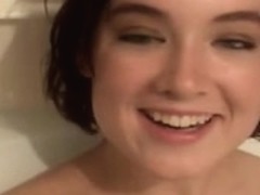 Hairy teen takes a hot bath