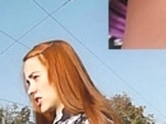 Hawt foxy peek up petticoat in the street