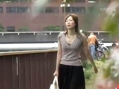 Asian milf felt what is no panties sharking on her twat