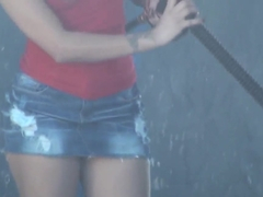 Stefania Mafra gets under the car and reveals her ass curves