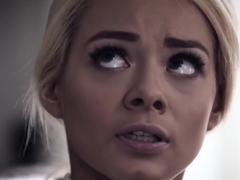 Bad petite blonde teen fucks by a guy and his wife