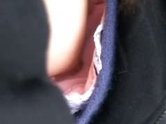 Asian brunette with natural boobs in the teen down blouse scene