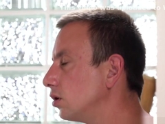 Granny gets facialized after sucking dick