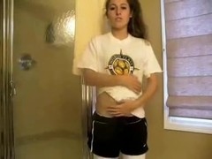 Slim immature Strips Out of Her Thong