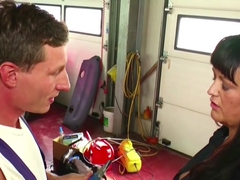 Two Young Boy Seduce Big Tit German Milf To Fuck In Workshop