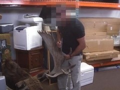 Lesbian couple threesome with pawn keeper for some money