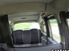 Tattooed Brit giving rimjob in fake taxi