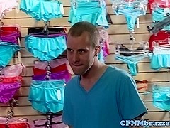 Tattooed femdoms jerking cumshot from sub