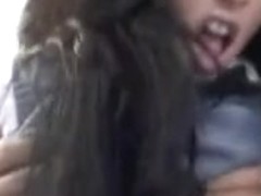 Brunette babe is groped then squirts on a Japanese bus