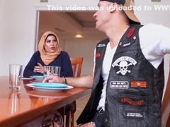 Arab mom rides cock while stepdaughter licks balls