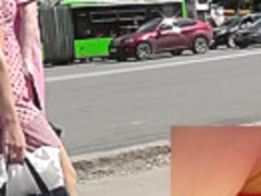 Amateur blonde upskirt presents delicious butt