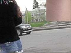 Hot upskirt shots of the lonely girl at the bus stop
