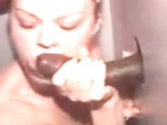 Cute Red Head Sucking Big Black Dick Through Glory Hole