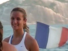 Hot beach voyeur with hot babes in tight shorts playing volleyball