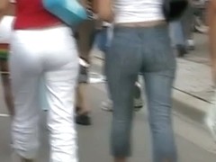 blonde hot chick and girlfriend street candid perfect ass