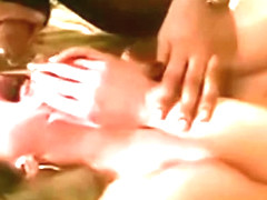 Busty slut gets rammed hard with many big cocks